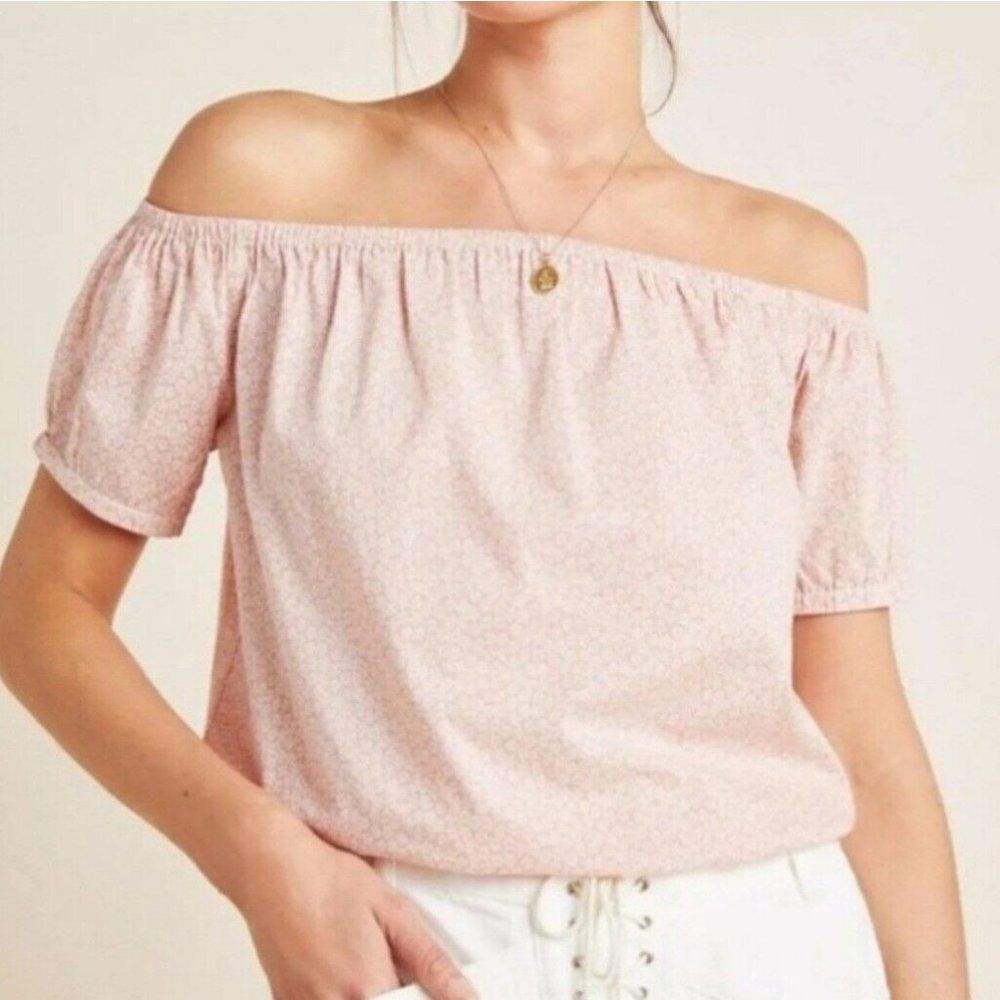 Frye X Anthropologie Elspeth Floral Off Shoulder Top Drawstring Waist S/S‎ Top